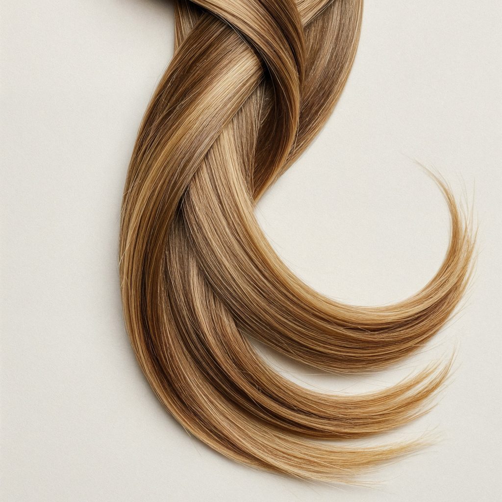 braided hair close up view brown blonde strands